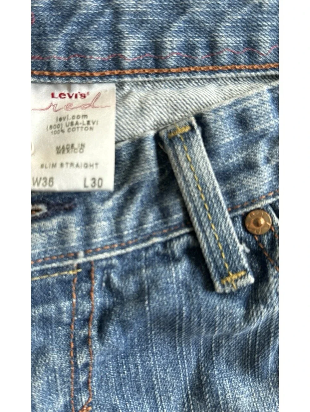 Levi’s Red Collection Men’s Slim Straight Jeans W36 L30 Blue 100% Cotton